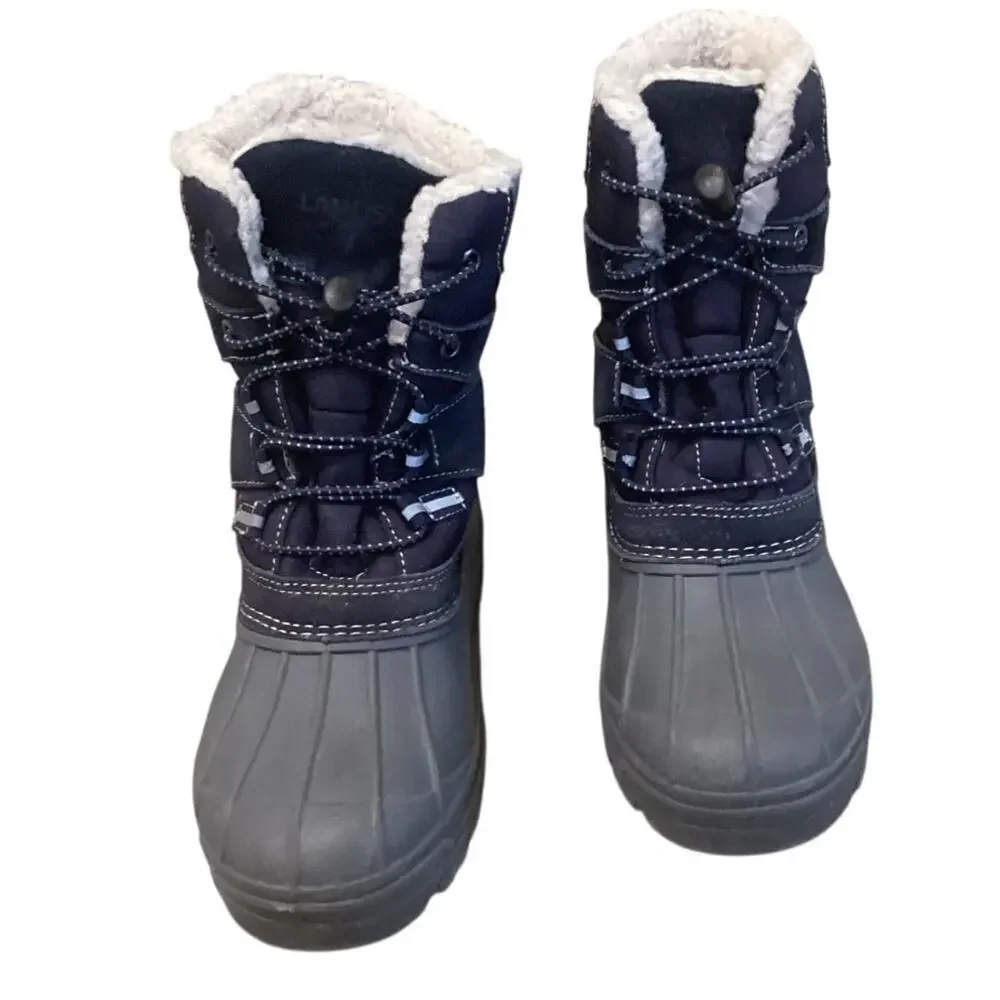 Lands’ End Kids Snow Boats Youth Sz US 3 EU 34 Navy Blue‎ Shearling Lined Winter